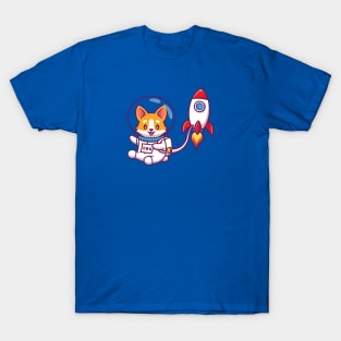 Cute Corgi Astronaut With Rocket Cartoon Vector Icon Illustration T-Shirt